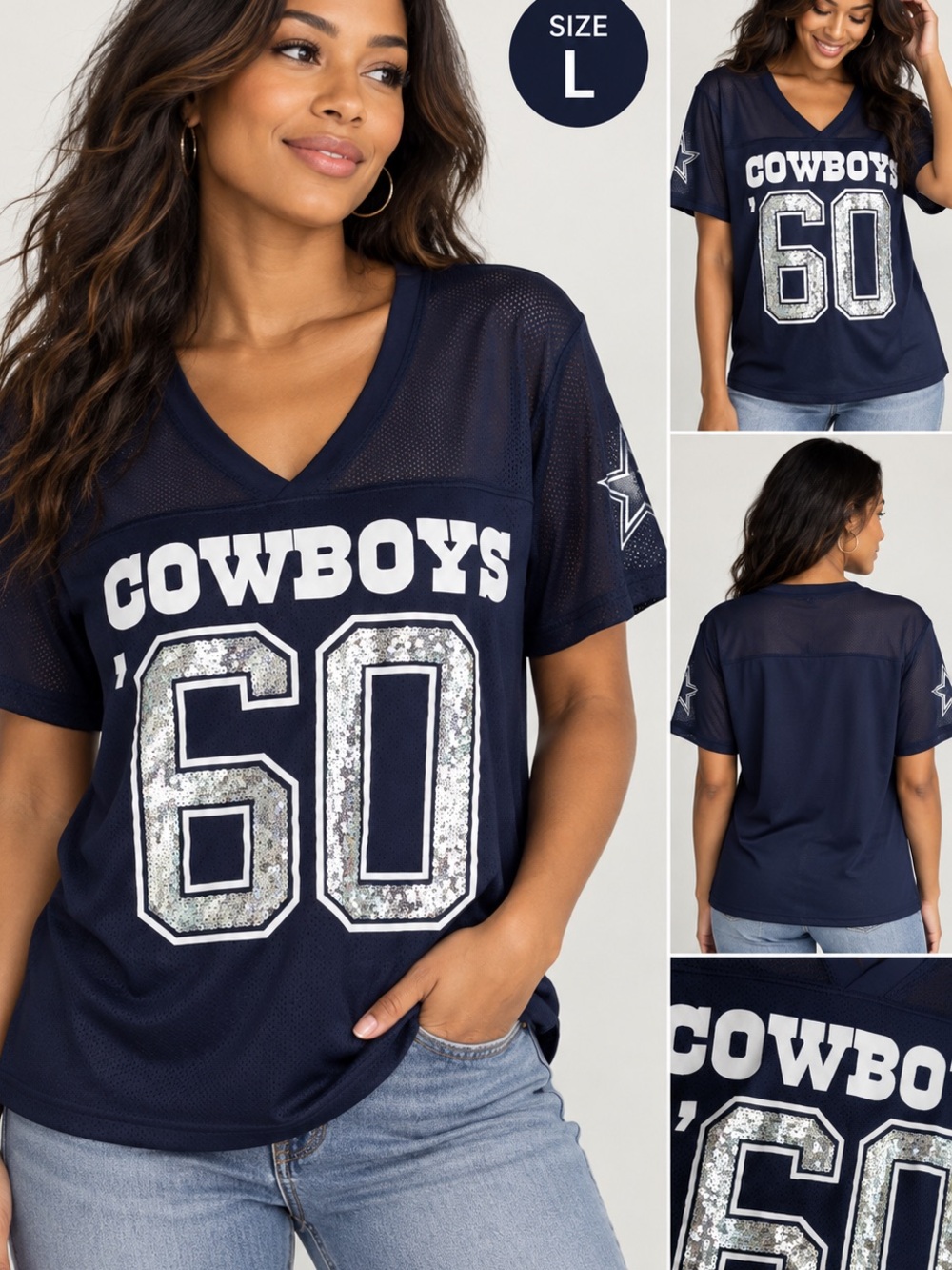 Victoria’s Secret PINK Dallas Cowboys NFL Sequin Jersey Top Size L